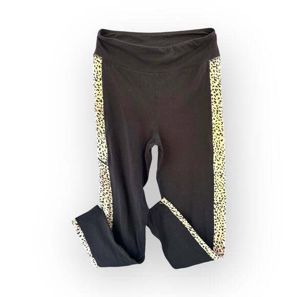 Volcom Women Lil Black Leopard Print Lived in Lounge Comfy Leggings | Sz L [154] - Picture 1 of 6